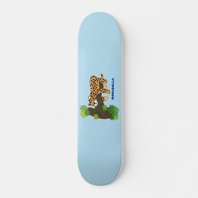 Skateboard Leopardo lindo durmiendo en un ilustracion de pers (Anverso )