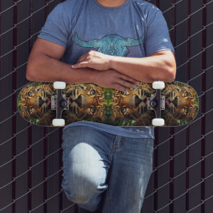 Skateboard Leopardo mira fijamente mientras bebe agua en la s