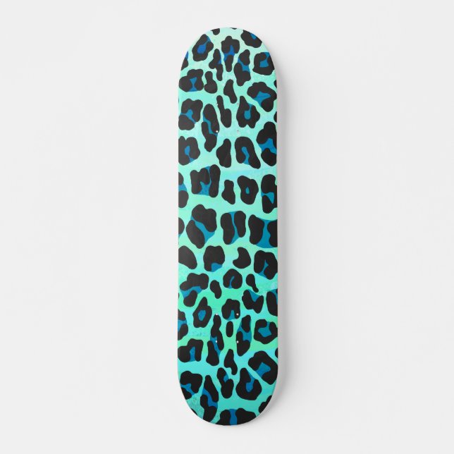 Skateboard Leopardo negro e impresión Verde azulada (Anverso )