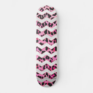 Skateboard Leopardo Negro y Chevron Hot Pink Print