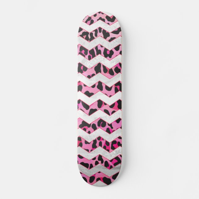 Skateboard Leopardo Negro y Chevron Hot Pink Print (Anverso)