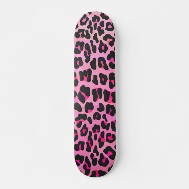 Skateboard Leopardo negro y rosa caliente impresión (Anverso )