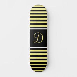 Skateboard Letra inicial Personalizado rayada negra y amarill