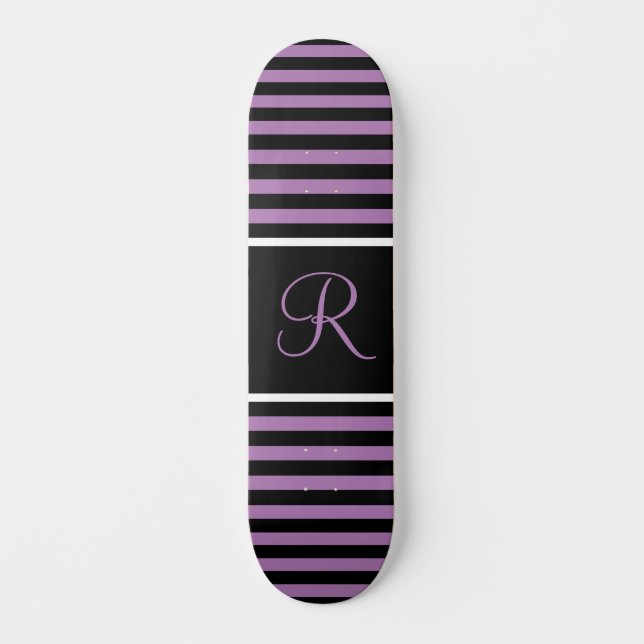 Skateboard Letra inicial Personalizado rayada púrpura y negra (Anverso)