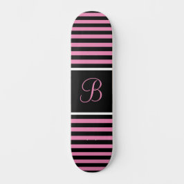 Skateboard Letra inicial Personalizado rosada y negra a rayas