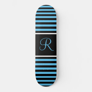 Skateboard Letra rayada azul y negra Personalizado inicial