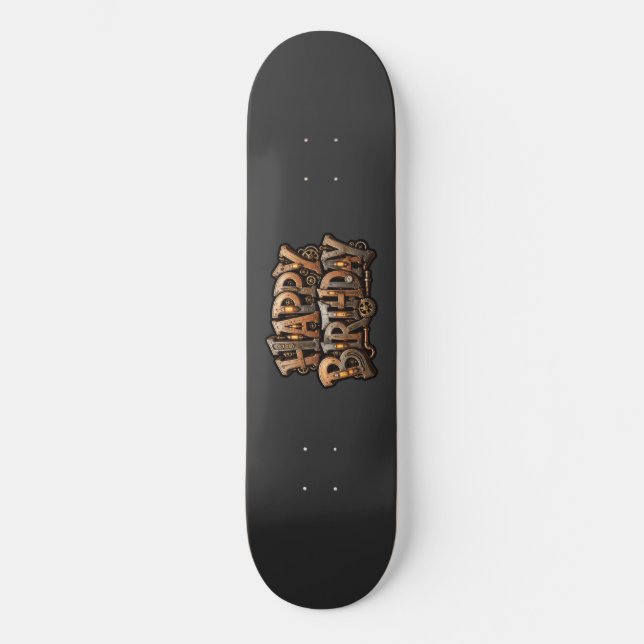 Skateboard Letras de feliz cumpleaños steampunk (Anverso)