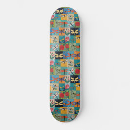 Skateboard Libélulas Coloridas Y Rosas Parche
