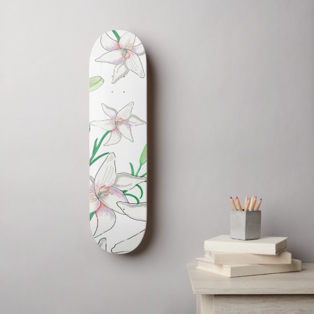 Skateboard Lilies blancos (Arte de la pared)