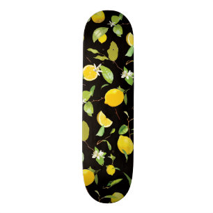 Skateboard Limón y hojas de la acuarela
