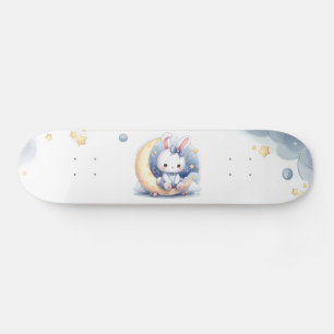 Skateboard lindo conejo y niños luna