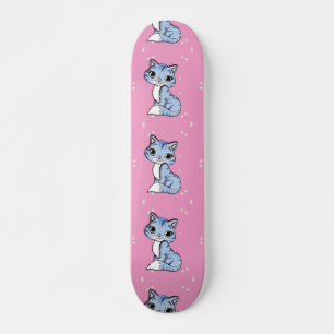 Skateboard lindo gato azul en rosa