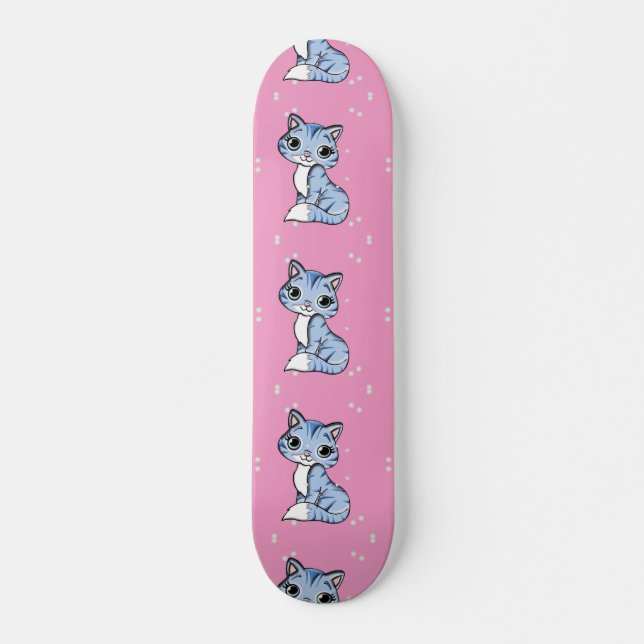 Skateboard lindo gato azul en rosa (Anverso )