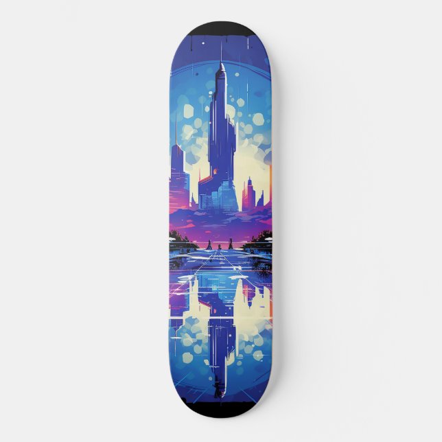 Skateboard Línea aérea futurista de Cyberpunk City (Anverso)