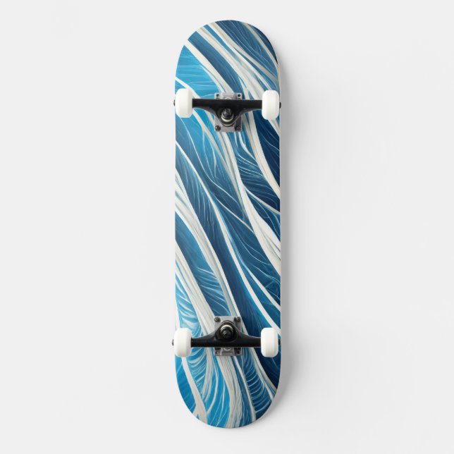 Skateboard Líneas de flujo blancas y azules con textura (Anverso)