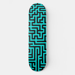 Skateboard Líneas de Laberinto Negro Turquesa
