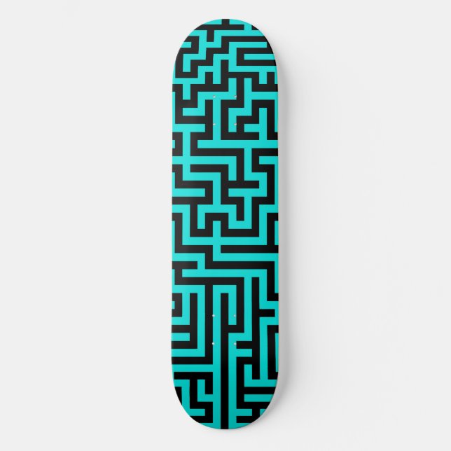 Skateboard Líneas de Laberinto Negro Turquesa (Anverso)