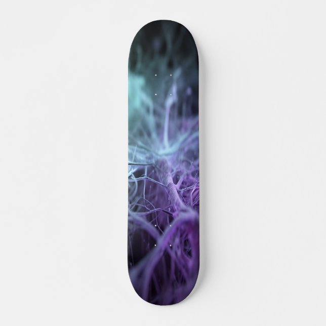 Skateboard Líneas neurales azul teal interconectadas (Anverso )