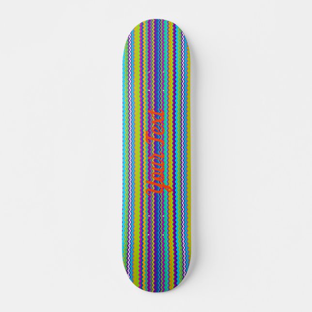 Skateboard Líneas onduladas multicolores personalizables (Anverso )