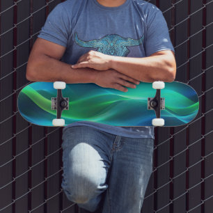 Skateboard Líneas onduladas verdes y azules