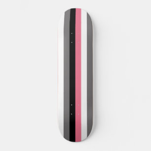 Skateboard Líneas Verticales Rayas Rosa Blanco Gris Negro