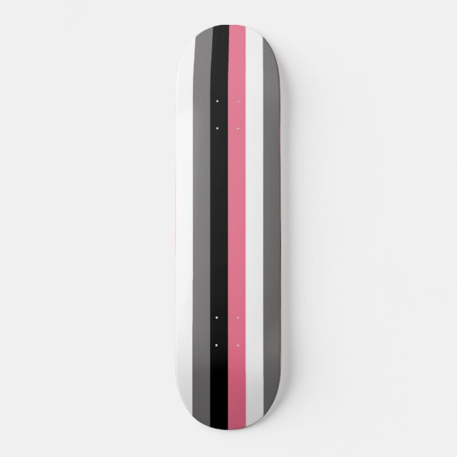 Skateboard Líneas Verticales Rayas Rosa Blanco Gris Negro (Anverso)