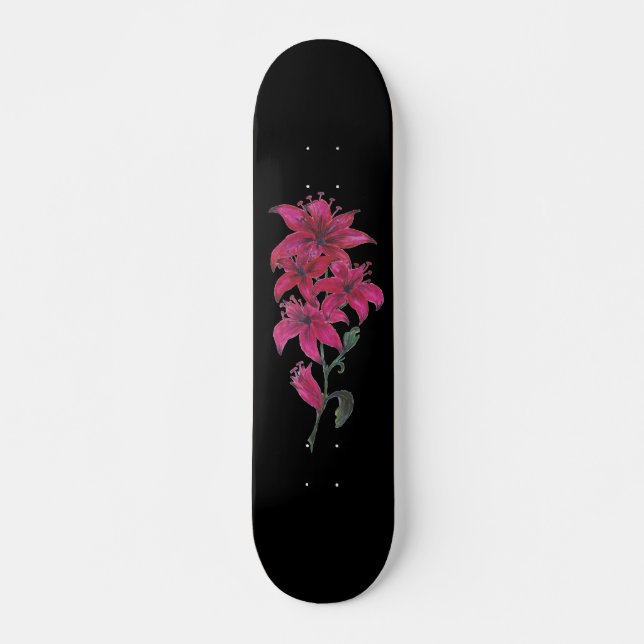 Skateboard Lirios rojos acuarela (Anverso )
