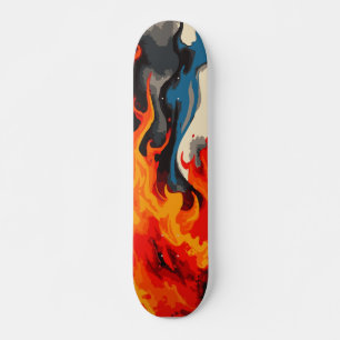 Skateboard Llama abstracta azul naranja y roja con humo