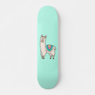 Skateboard llama alpaca de dibujos animados sonriendo feliz d