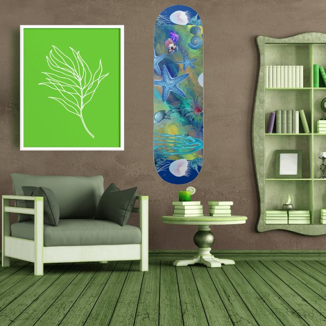 Skateboard Llamada de la marisma de la vida marina azul océan (Call of the Sea Marine Life Blue Ocean Starfish Skateboard)