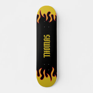 Skateboard Llamas calientes amarillas y negras personalizadas