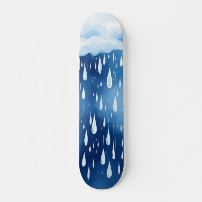 Skateboard Lluvia blanca azul cae patrón de día lluvioso (Anverso )