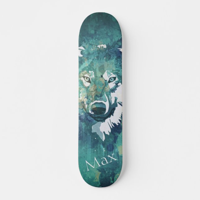 Skateboard Lobo acuático azul marino moderno (Anverso )