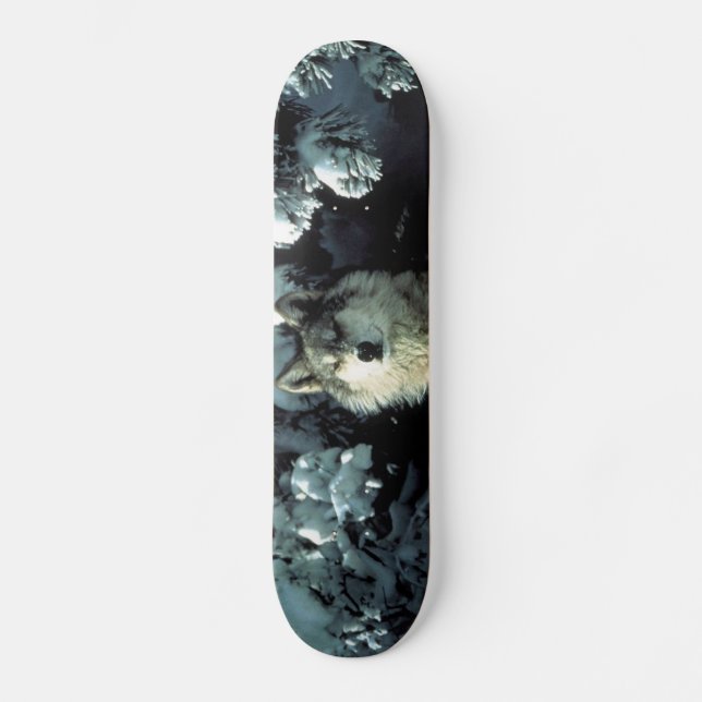 Skateboard Lobo de madera norteamericano en la nieve (Anverso)