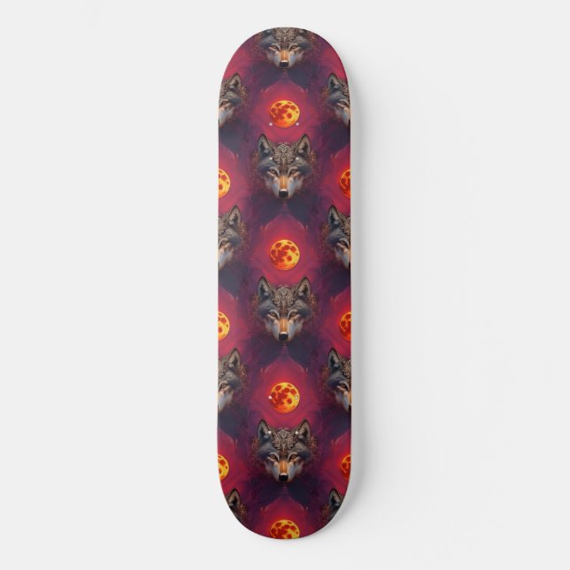 Skateboard Lobo del arte pop de la luna de sangre AI Fantasía (Anverso)