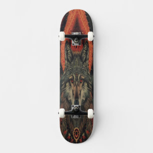 Skateboard Lobo del Espíritu Esotérico   Geométrico Totémico 