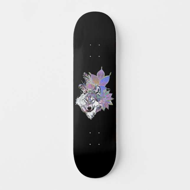 Skateboard Lobo Floral I (Anverso)