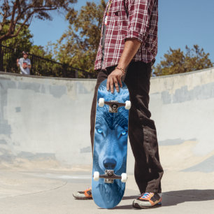 Skateboard Lobo Genial Con Ojos Azules Brillantes