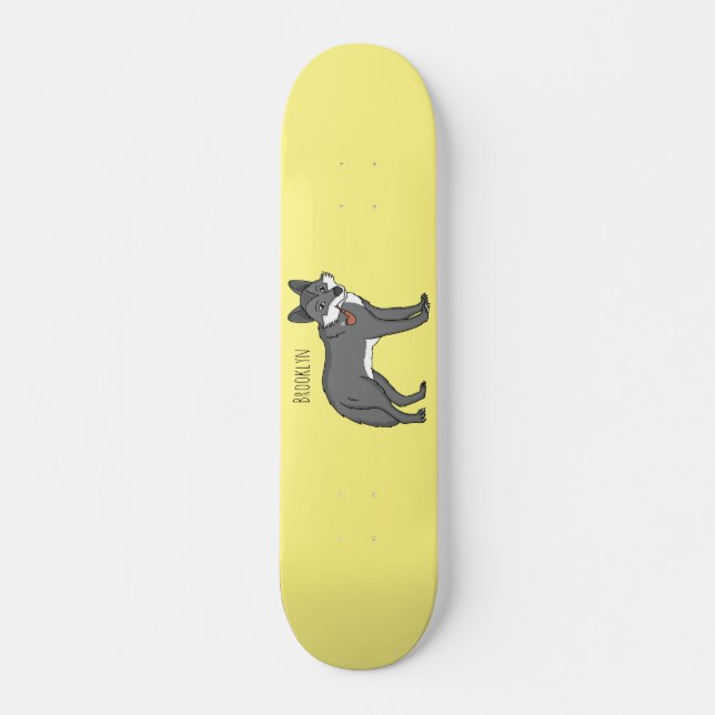 Skateboard Lobo gris con ilustracion personalizado de tubería (Anverso )