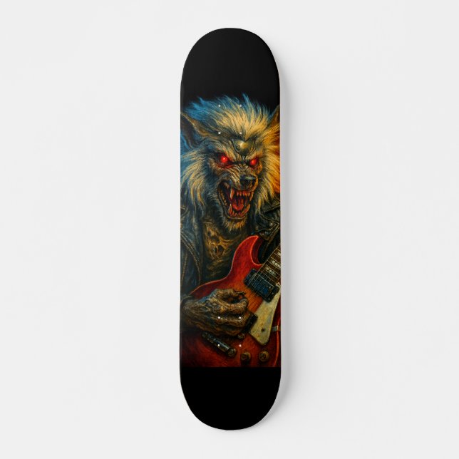 Skateboard Lobo Metalizado pesado tocando guitarra (Anverso )