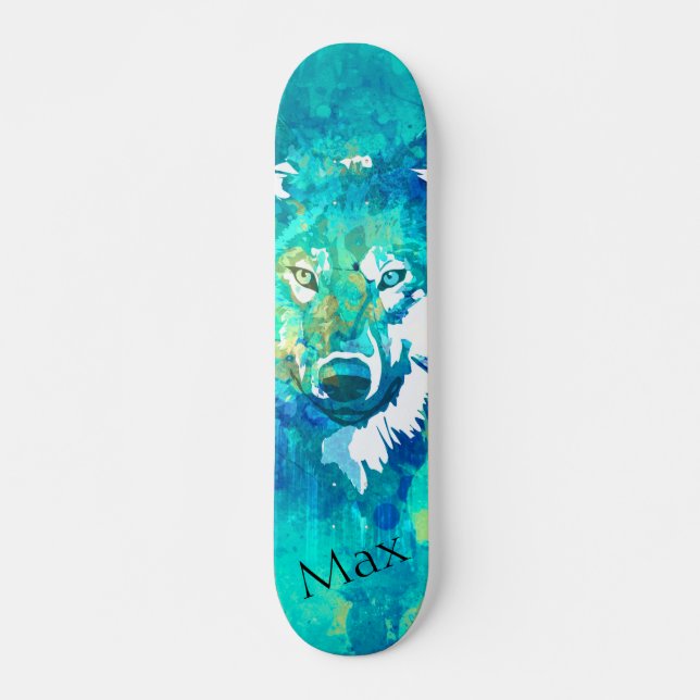 Skateboard Lobo verde azulado de color azul verde (Anverso )
