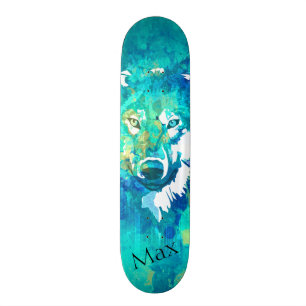 Skateboard Lobo verde azulado de color azul verde