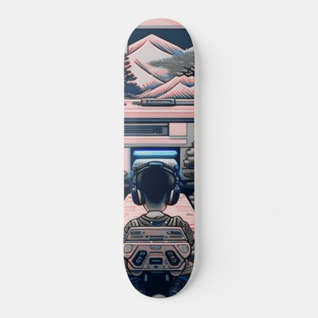 Skateboard 【lofi-art】和風 ビンテージ レトロ ネオ浮世絵盆栽アート：サイバーパンク スケートボード (Anverso)