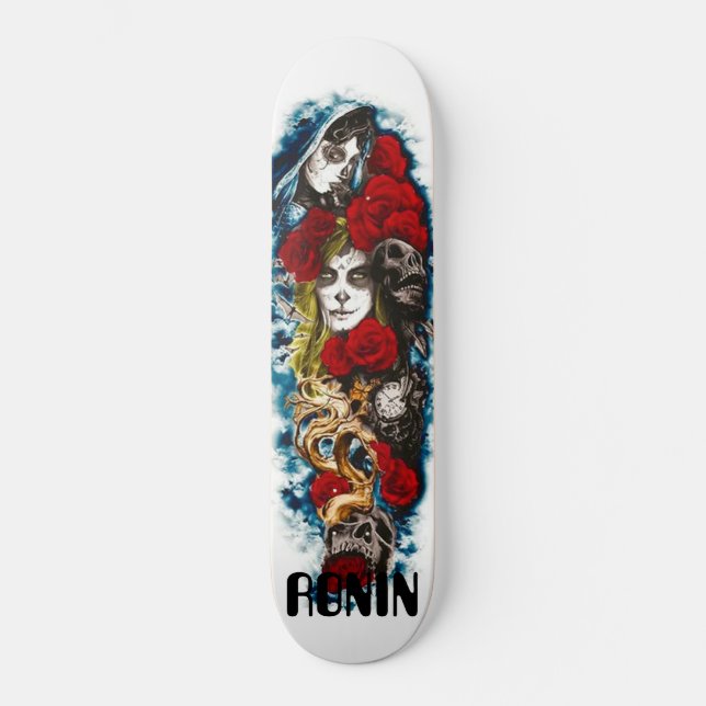 Skateboard Lorona Skulls Rosas Chica Nubes Patinaje de Muerte (Anverso)