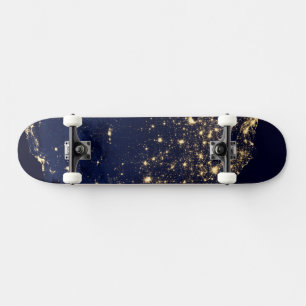 Skateboard Luces De La Ciudad De Estados Unidos De Noche.