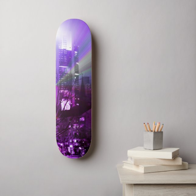 Skateboard Luces de la ciudad - púrpura moderno (Arte de la pared)
