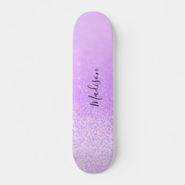 Skateboard Luces de Purpurina morado personalizadas (Anverso )