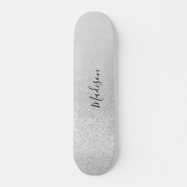 Skateboard Luces Purpurinas de plata personalizadas (Anverso )