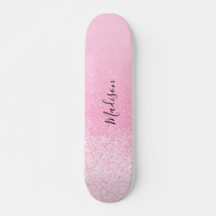 Skateboard Luces Purpurinas rosas personalizadas