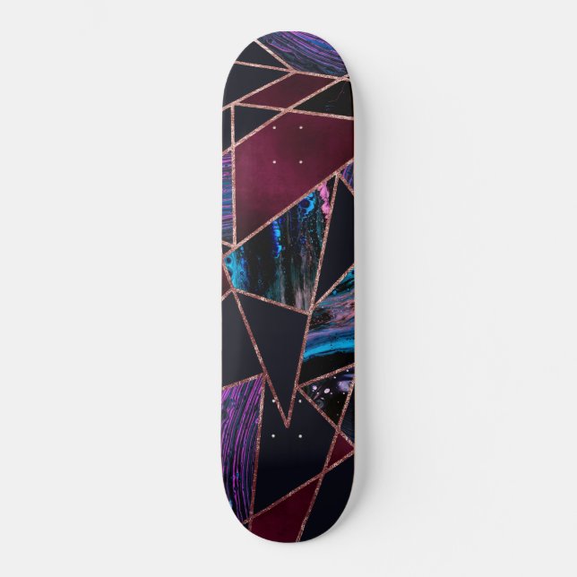 Skateboard Lujoso Rosa Oro Liquid Paint Marble Geométrico (Anverso)